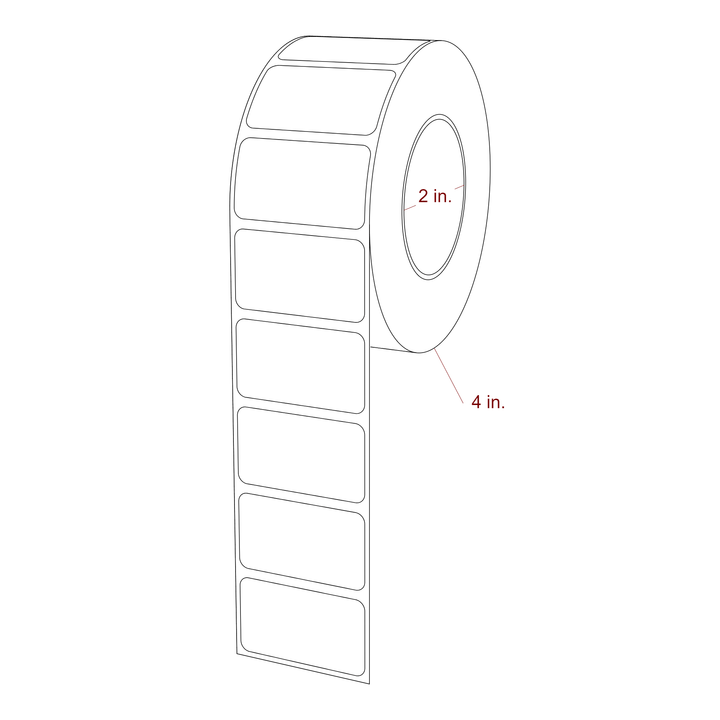 1.75 Inch x 1 Inch Rectangle Inkjet Label Roll - 2 Inch Core - 4 Inch Roll OD - 3D Perspective
