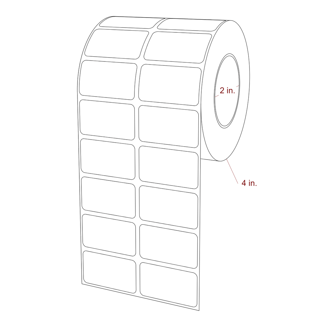 1.75 Inch x 1 Inch Rectangle Inkjet Label Roll - 2 Inch Core - 4 Inch Roll OD - 2Up - 3D Perspective