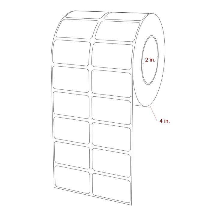 1.75 Inch x 1 Inch Rectangle Inkjet Label Roll - 2 Inch Core - 4 Inch Roll OD - 2Up - 3D Perspective