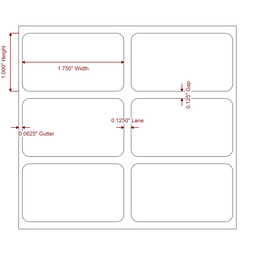 1.75 Inch x 1 Inch Rectangle Inkjet Label Roll - 2Up - 2D Drawing