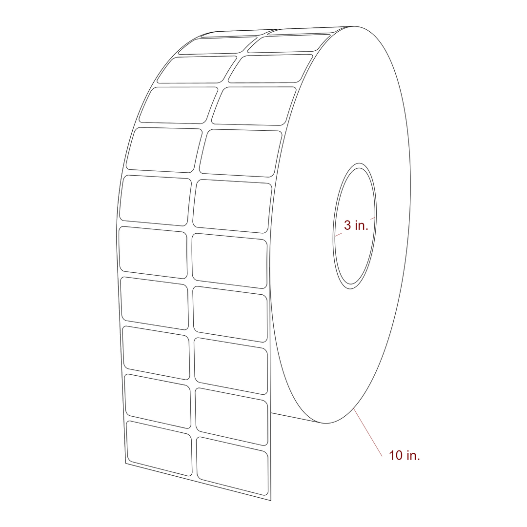 1.75 Inch x 1 Inch Rectangle Inkjet Label Roll - 3 Inch Core - 10 Inch Roll OD - 2Up - 3D Perspective