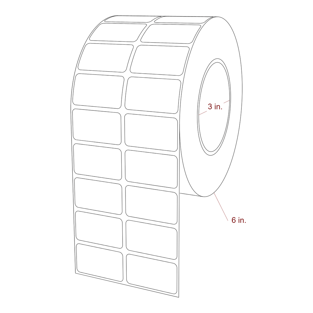 1.75 Inch x 1 Inch Rectangle Inkjet Label Roll - 3 Inch Core - 6 Inch Roll OD - 2Up - 3D Perspective
