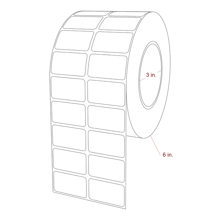 1.75 Inch x 1 Inch Rectangle Inkjet Label Roll - 3 Inch Core - 6 Inch Roll OD - 2Up - 3D Perspective