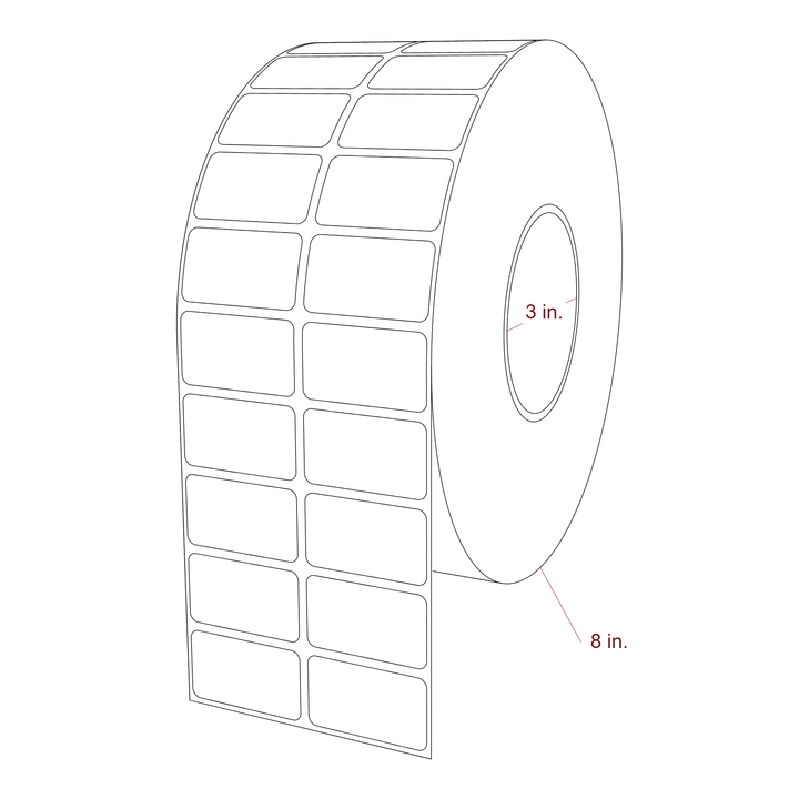 1.75 Inch x 1 Inch Rectangle Inkjet Label Roll - 3 Inch Core - 8 Inch Roll OD - 2Up - 3D Perspective