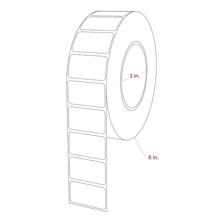 1.75 Inch x 1 Inch Rectangle Inkjet Label Roll - 3 Inch Core - 6 Inch Roll OD - 3D Perspective