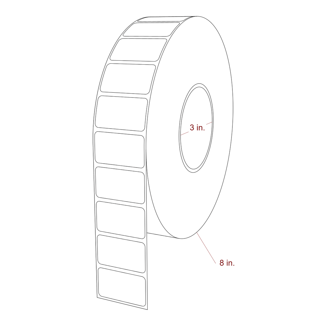 1.75 Inch x 1 Inch Rectangle Inkjet Label Roll - 3 Inch Core - 8 Inch Roll OD - 3D Perspective
