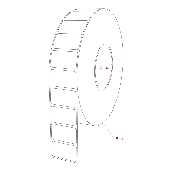 1.75 Inch x 1 Inch Rectangle Inkjet Label Roll - 3 Inch Core - 8 Inch Roll OD - 3D Perspective