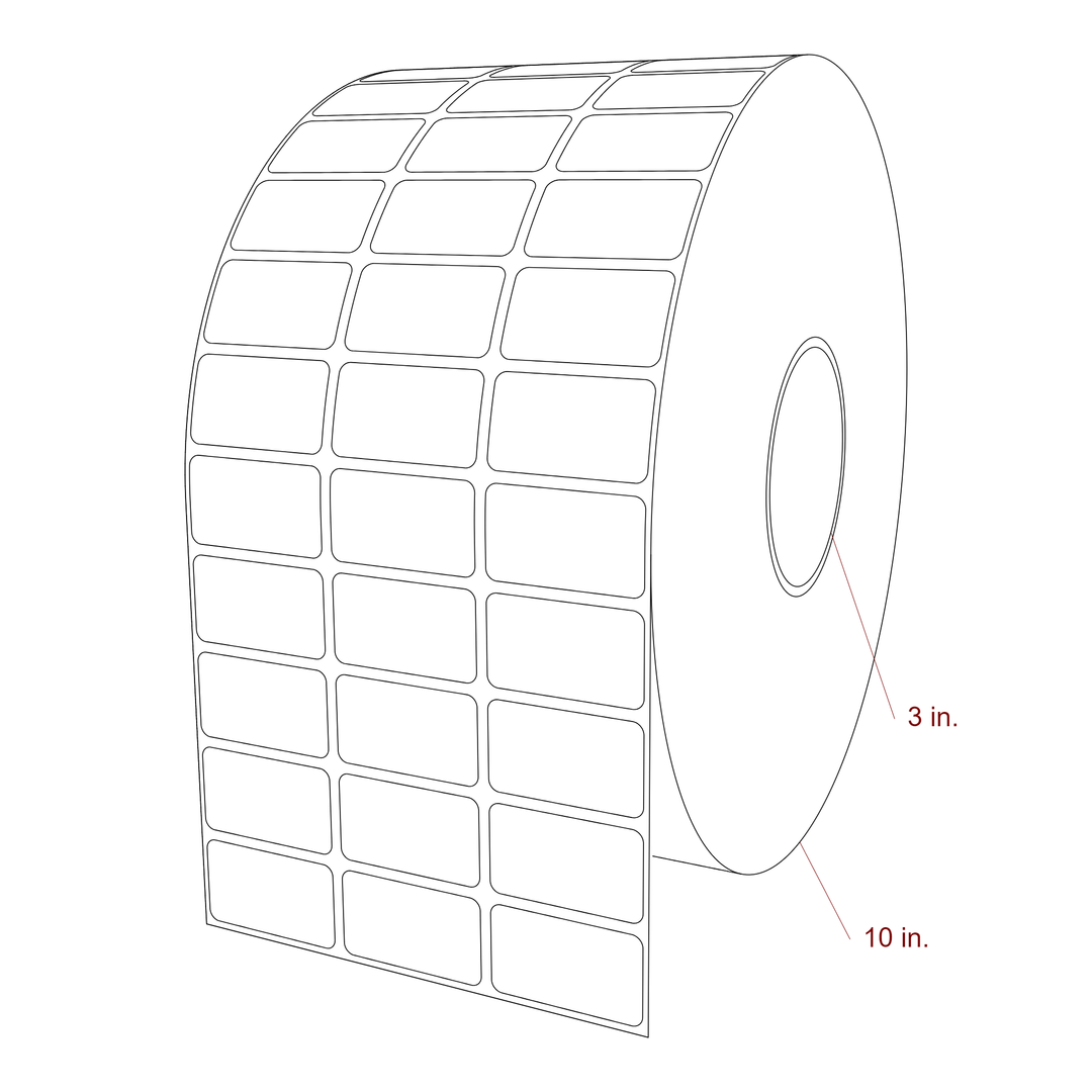 1.75 Inch x 1 Inch Rectangle Inkjet Label Roll - 3 Inch Core - 10 Inch Roll OD - 3Up - 3D Perspective