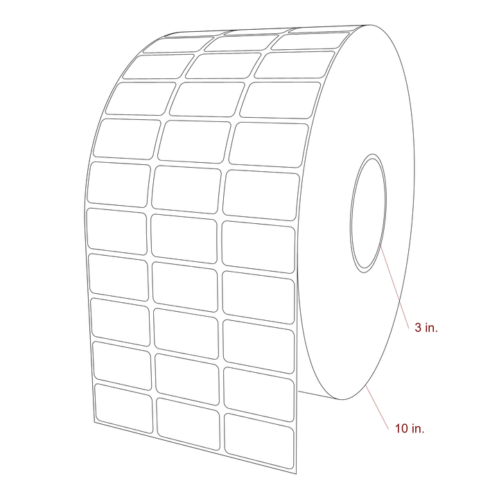 1.75 Inch x 1 Inch Rectangle Inkjet Label Roll - 3 Inch Core - 10 Inch Roll OD - 3Up - 3D Perspective