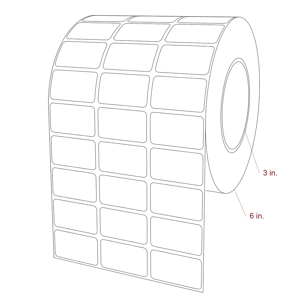 1.75 Inch x 1 Inch Rectangle Inkjet Label Roll - 3 Inch Core - 6 Inch Roll OD - 3Up - 3D Perspective