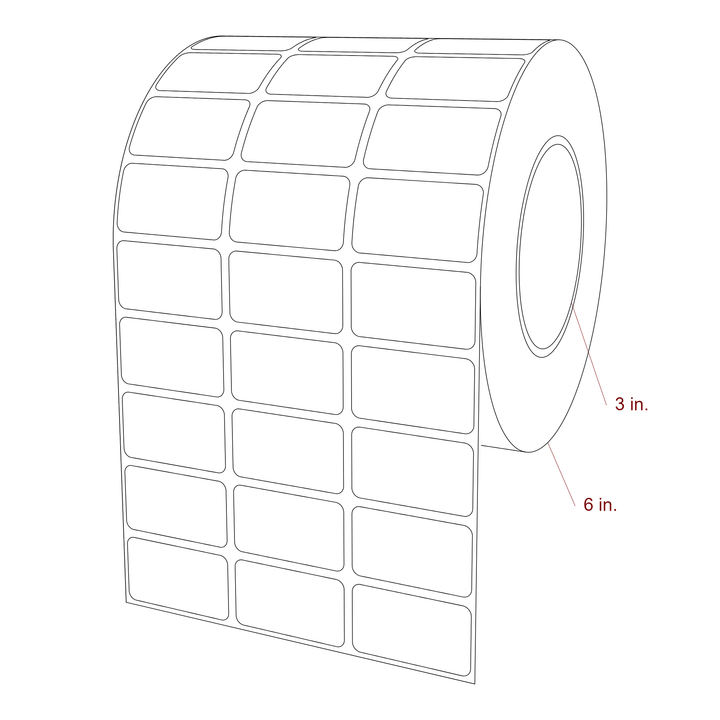 1.75 Inch x 1 Inch Rectangle Inkjet Label Roll - 3 Inch Core - 6 Inch Roll OD - 3Up - 3D Perspective