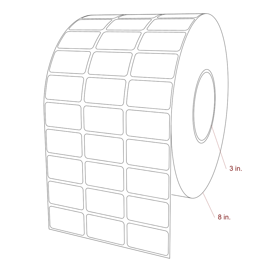 1.75 Inch x 1 Inch Rectangle Inkjet Label Roll - 3 Inch Core - 8 Inch Roll OD - 3Up - 3D Perspective