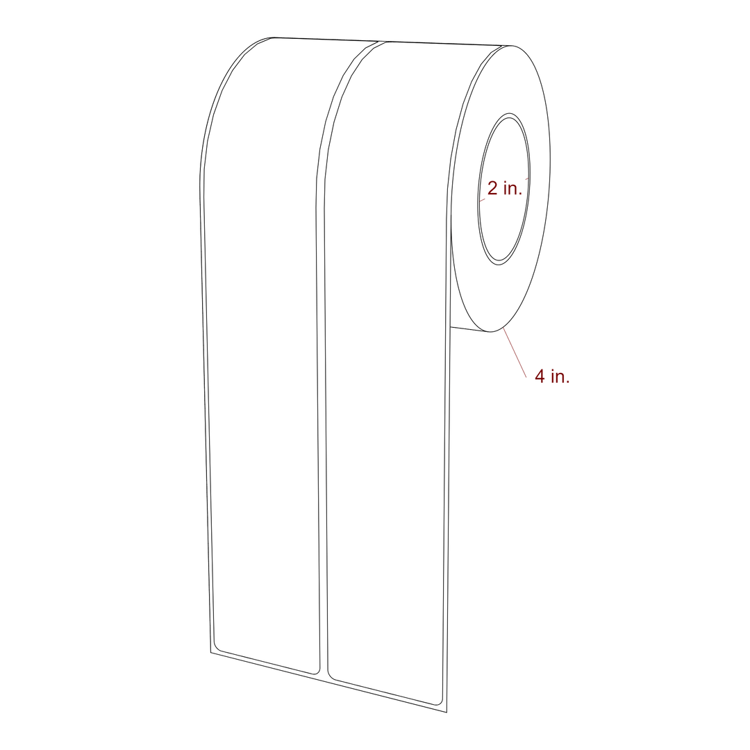 1.75 Inch x 10 Inch Rectangle Inkjet Label Roll - 2 Inch Core - 4 Inch Roll OD - 2Up - 3D Perspective