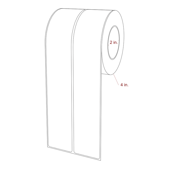 1.75 Inch x 10 Inch Rectangle Inkjet Label Roll - 2 Inch Core - 4 Inch Roll OD - 2Up - 3D Perspective