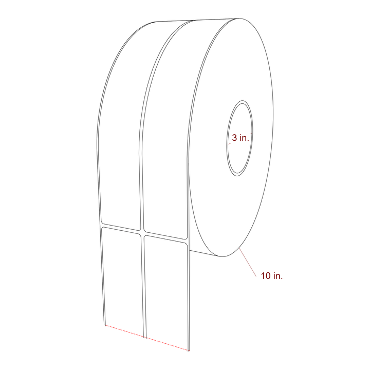 1.75 Inch x 10 Inch Rectangle Inkjet Label Roll - 3 Inch Core - 10 Inch Roll OD - 2Up - 3D Perspective