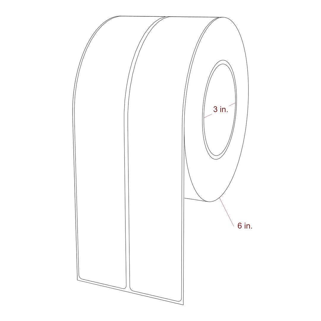 1.75 Inch x 10 Inch Rectangle Inkjet Label Roll - 3 Inch Core - 6 Inch Roll OD - 2Up - 3D Perspective
