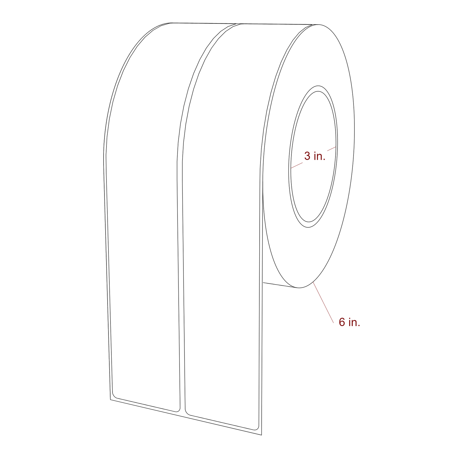 1.75 Inch x 10 Inch Rectangle Inkjet Label Roll - 3 Inch Core - 6 Inch Roll OD - 2Up - 3D Perspective