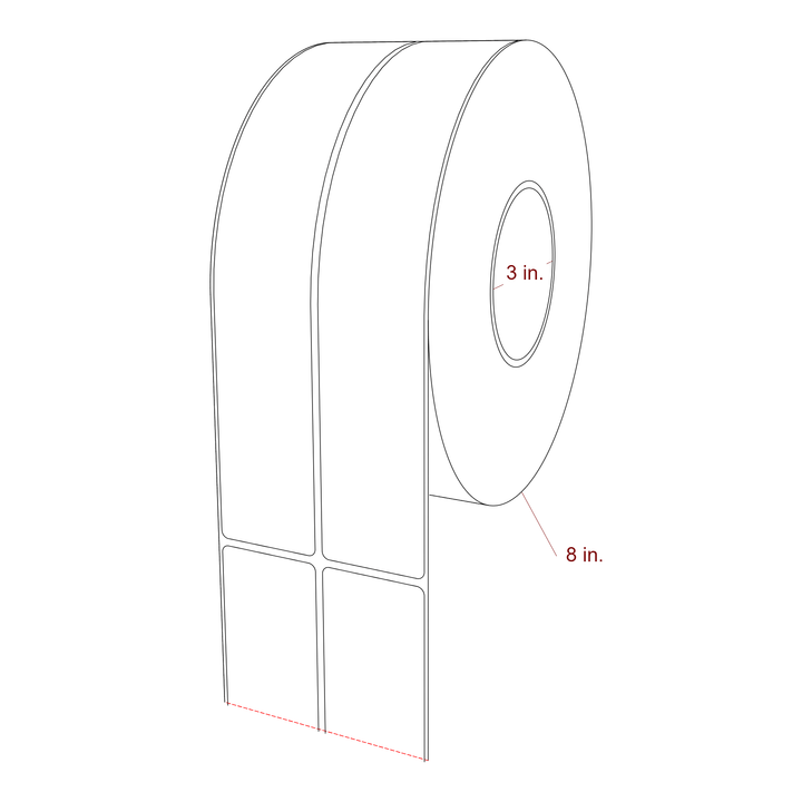 1.75 Inch x 10 Inch Rectangle Inkjet Label Roll - 3 Inch Core - 8 Inch Roll OD - 2Up - 3D Perspective