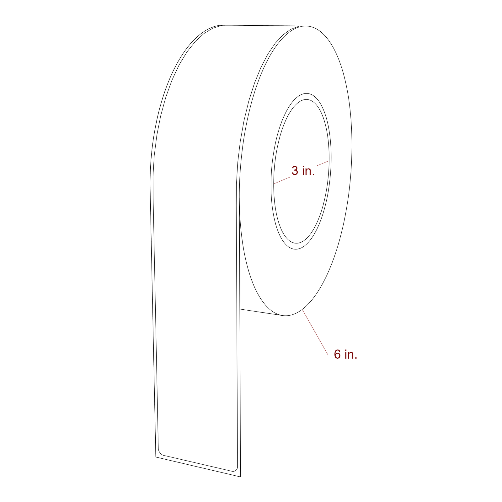 1.75 Inch x 10 Inch Rectangle Inkjet Label Roll - 3 Inch Core - 6 Inch Roll OD - 3D Perspective