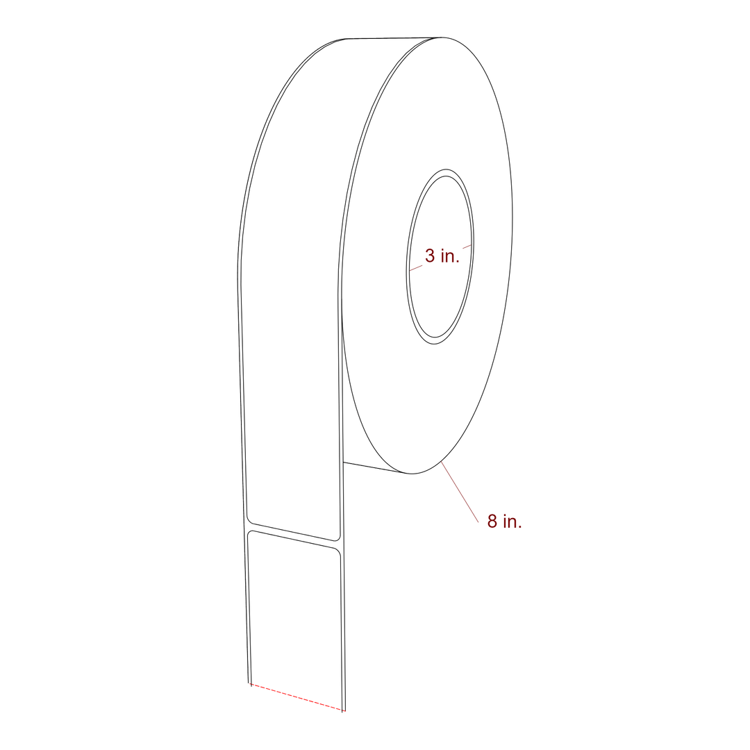 1.75 Inch x 10 Inch Rectangle Inkjet Label Roll - 3 Inch Core - 8 Inch Roll OD - 3D Perspective