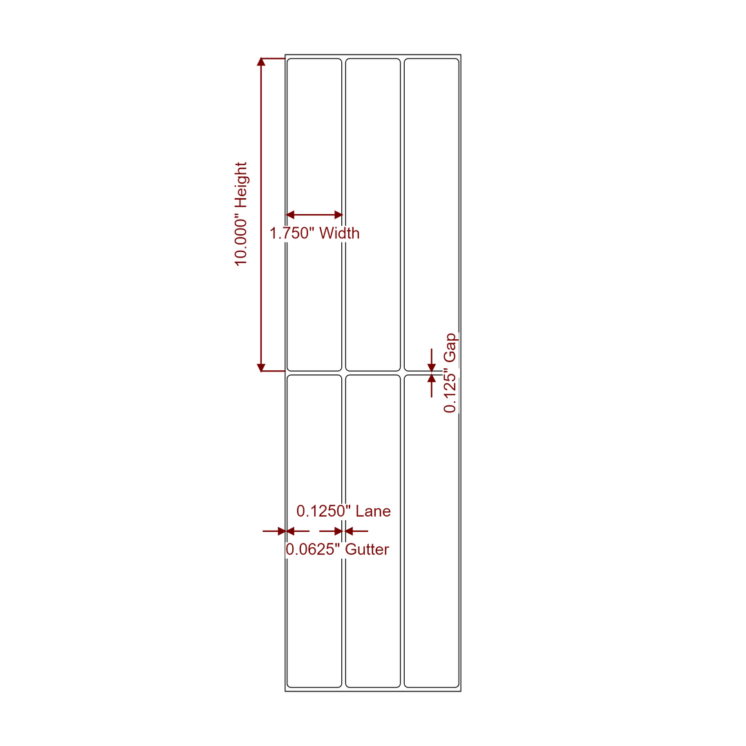 1.75 Inch x 10 Inch Rectangle Inkjet Label Roll - 3Up - 2D Drawing