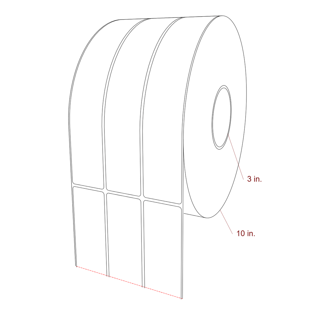 1.75 Inch x 10 Inch Rectangle Inkjet Label Roll - 3 Inch Core - 10 Inch Roll OD - 3Up - 3D Perspective