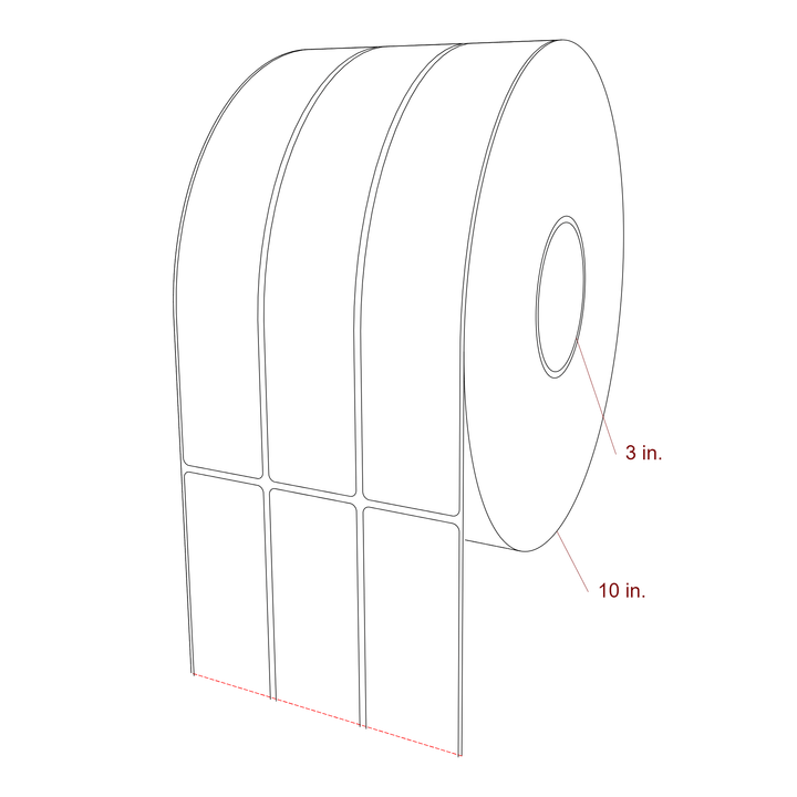 1.75 Inch x 10 Inch Rectangle Inkjet Label Roll - 3 Inch Core - 10 Inch Roll OD - 3Up - 3D Perspective