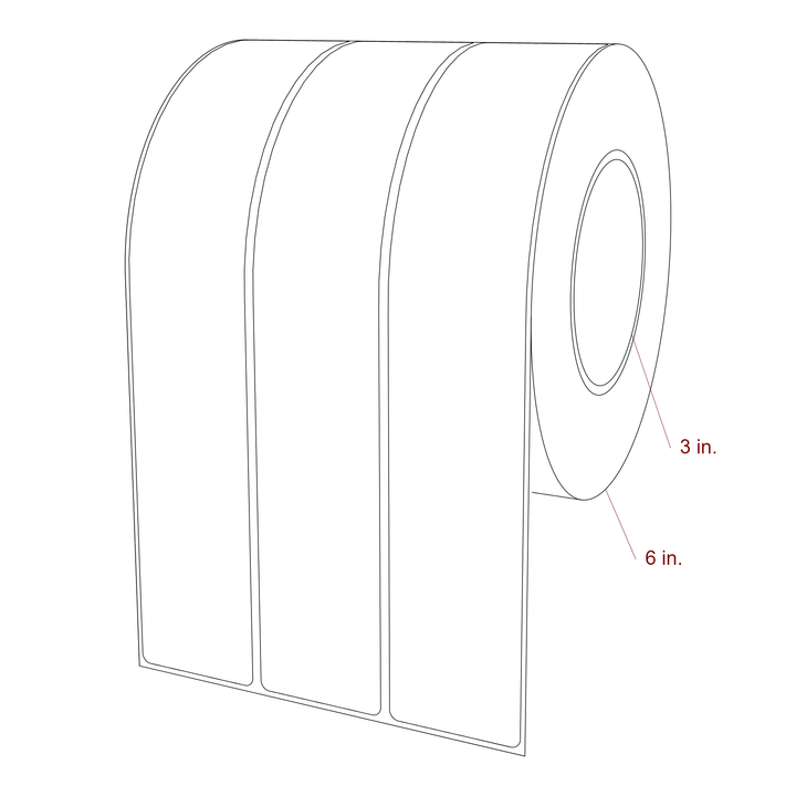 1.75 Inch x 10 Inch Rectangle Inkjet Label Roll - 3 Inch Core - 6 Inch Roll OD - 3Up - 3D Perspective