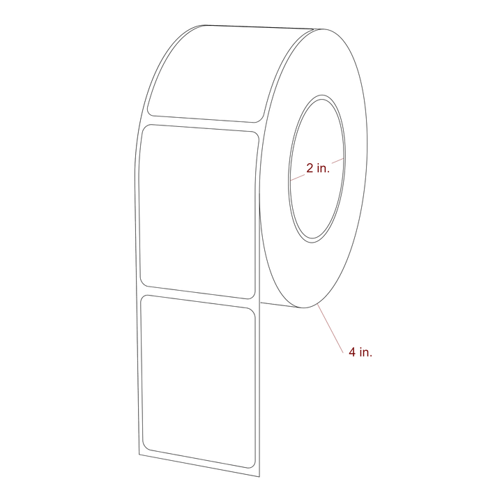 1.75 Inch x 2.25 Inch Rectangle Inkjet Label Roll - 2 Inch Core - 4 Inch Roll OD - 3D Perspective