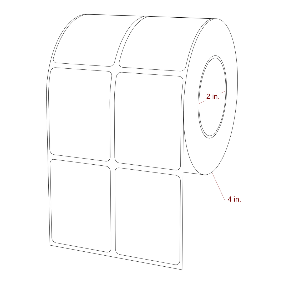 1.75 Inch x 2.25 Inch Rectangle Inkjet Label Roll - 2 Inch Core - 4 Inch Roll OD - 2Up - 3D Perspective