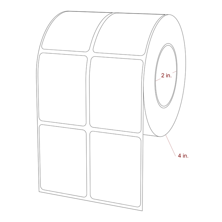 1.75 Inch x 2.25 Inch Rectangle Inkjet Label Roll - 2 Inch Core - 4 Inch Roll OD - 2Up - 3D Perspective
