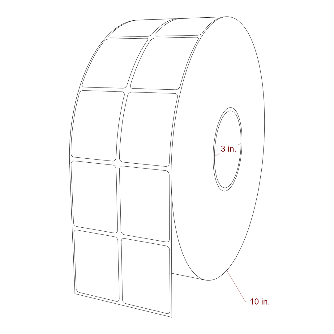 1.75 Inch x 2.25 Inch Rectangle Inkjet Label Roll - 3 Inch Core - 10 Inch Roll OD - 2Up - 3D Perspective