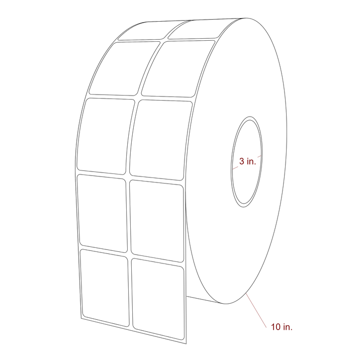 1.75 Inch x 2.25 Inch Rectangle Inkjet Label Roll - 3 Inch Core - 10 Inch Roll OD - 2Up - 3D Perspective