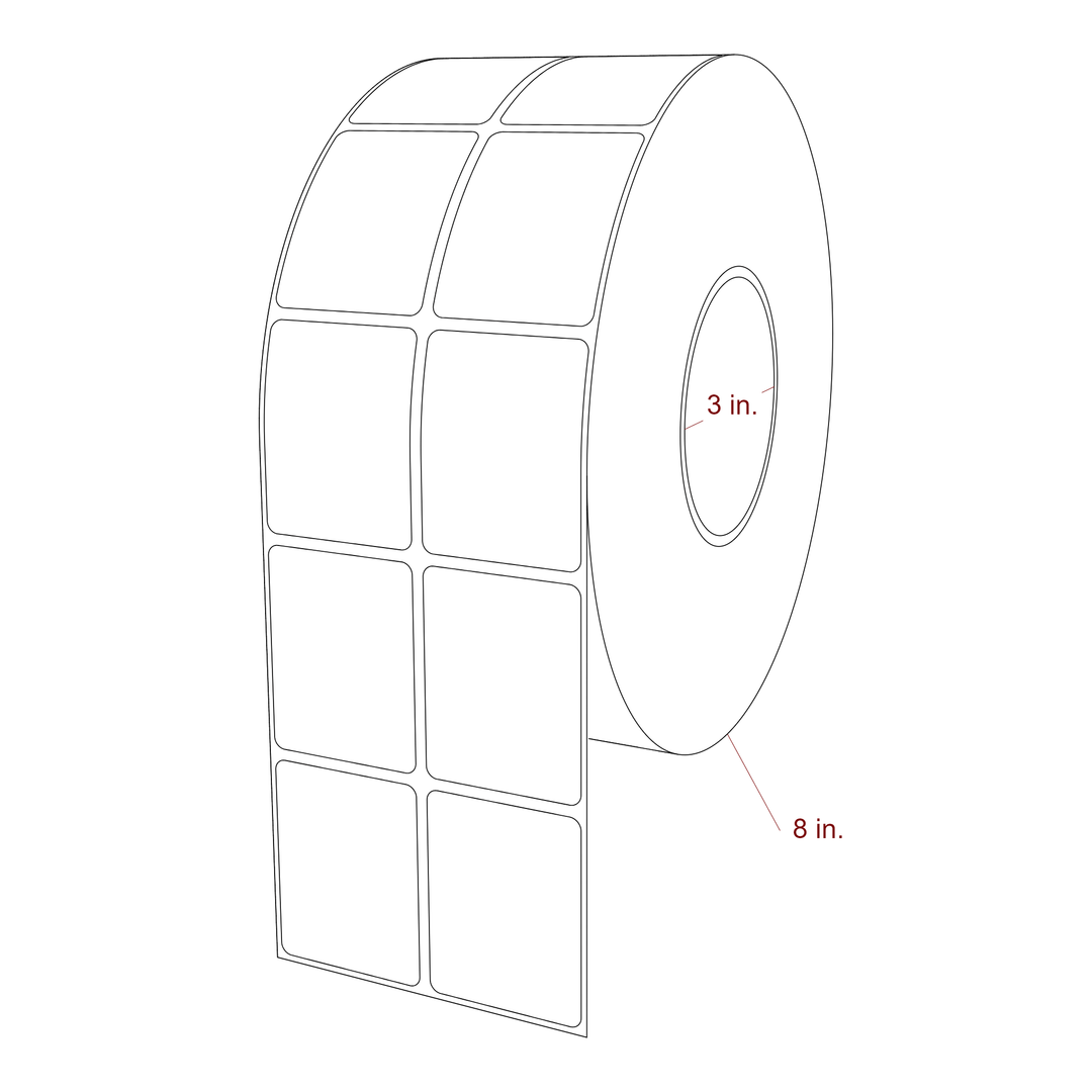 1.75 Inch x 2.25 Inch Rectangle Inkjet Label Roll - 3 Inch Core - 8 Inch Roll OD - 2Up - 3D Perspective