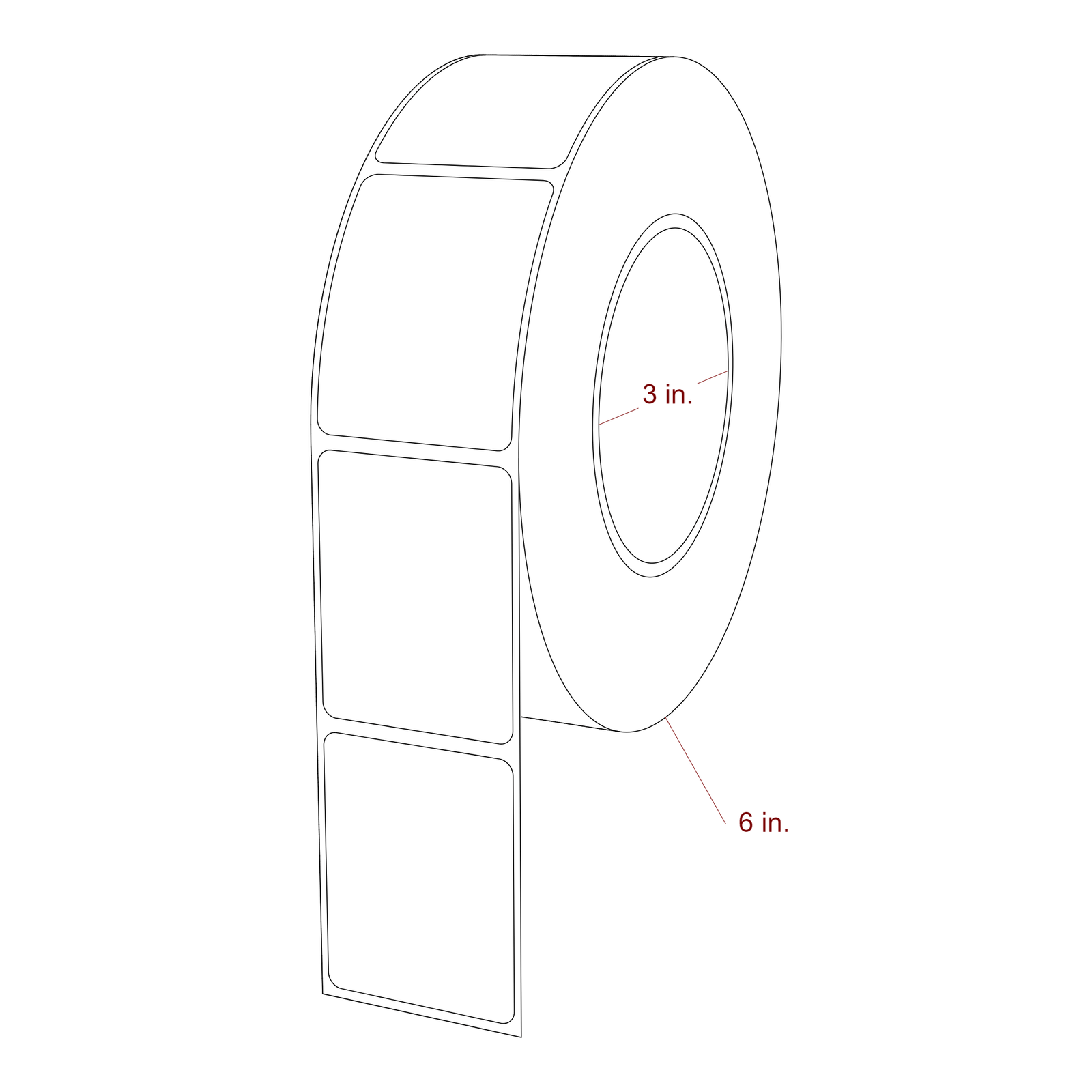 1.75 Inch x 2.25 Inch Rectangle Inkjet Label Roll - 3 Inch Core - 6 Inch Roll OD - 3D Perspective
