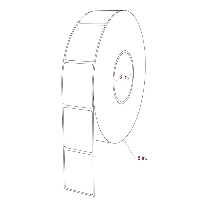 1.75 Inch x 2.25 Inch Rectangle Inkjet Label Roll - 3 Inch Core - 8 Inch Roll OD - 3D Perspective