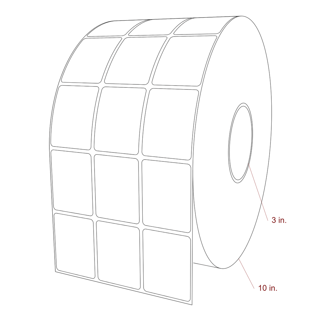 1.75 Inch x 2.25 Inch Rectangle Inkjet Label Roll - 3 Inch Core - 10 Inch Roll OD - 3Up - 3D Perspective