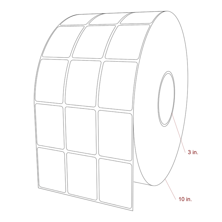 1.75 Inch x 2.25 Inch Rectangle Inkjet Label Roll - 3 Inch Core - 10 Inch Roll OD - 3Up - 3D Perspective