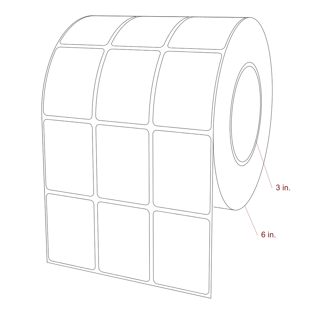 1.75 Inch x 2.25 Inch Rectangle Inkjet Label Roll - 3 Inch Core - 6 Inch Roll OD - 3Up - 3D Perspective