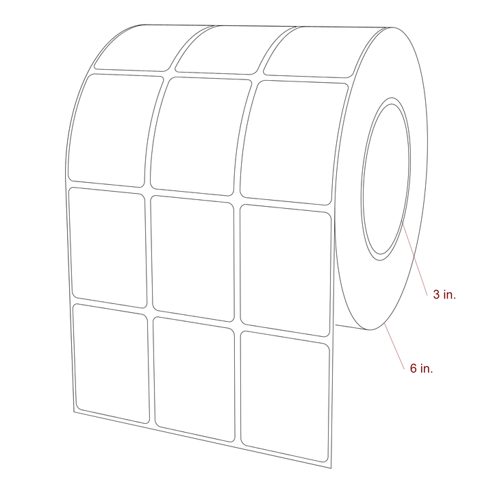 1.75 Inch x 2.25 Inch Rectangle Inkjet Label Roll - 3 Inch Core - 6 Inch Roll OD - 3Up - 3D Perspective