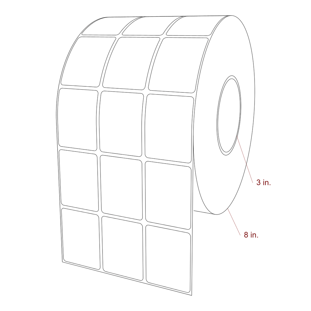 1.75 Inch x 2.25 Inch Rectangle Inkjet Label Roll - 3 Inch Core - 8 Inch Roll OD - 3Up - 3D Perspective
