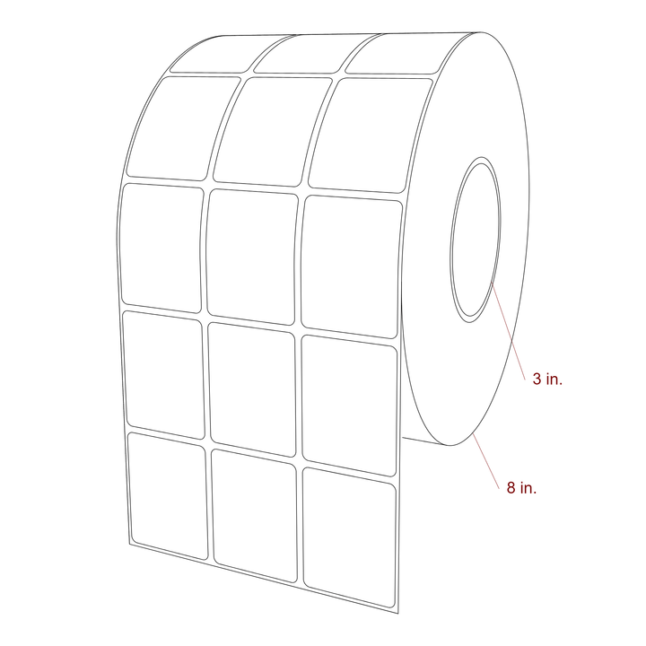 1.75 Inch x 2.25 Inch Rectangle Inkjet Label Roll - 3 Inch Core - 8 Inch Roll OD - 3Up - 3D Perspective