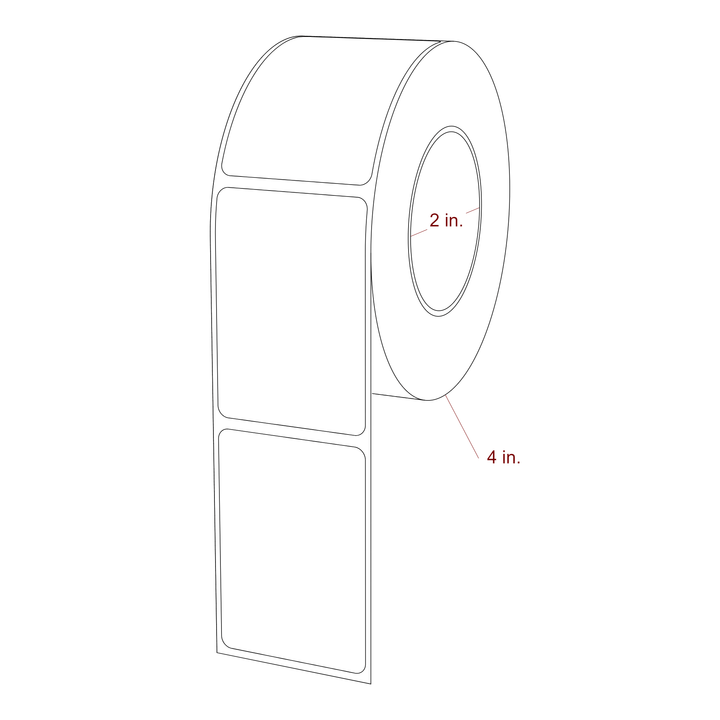 1.75 Inch x 2.5 Inch Rectangle Inkjet Label Roll - 2 Inch Core - 4 Inch Roll OD - 3D Perspective