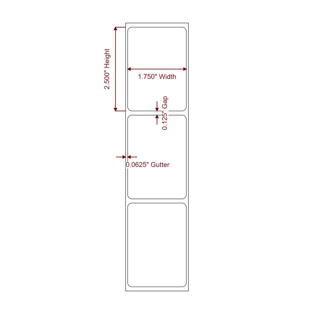 1.75 Inch x 2.5 Inch Rectangle Inkjet Label Roll - 2D Drawing