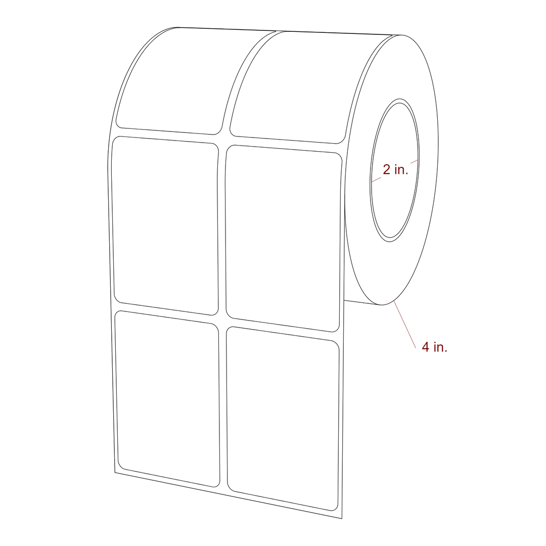 1.75 Inch x 2.5 Inch Rectangle Inkjet Label Roll - 2 Inch Core - 4 Inch Roll OD - 2Up - 3D Perspective
