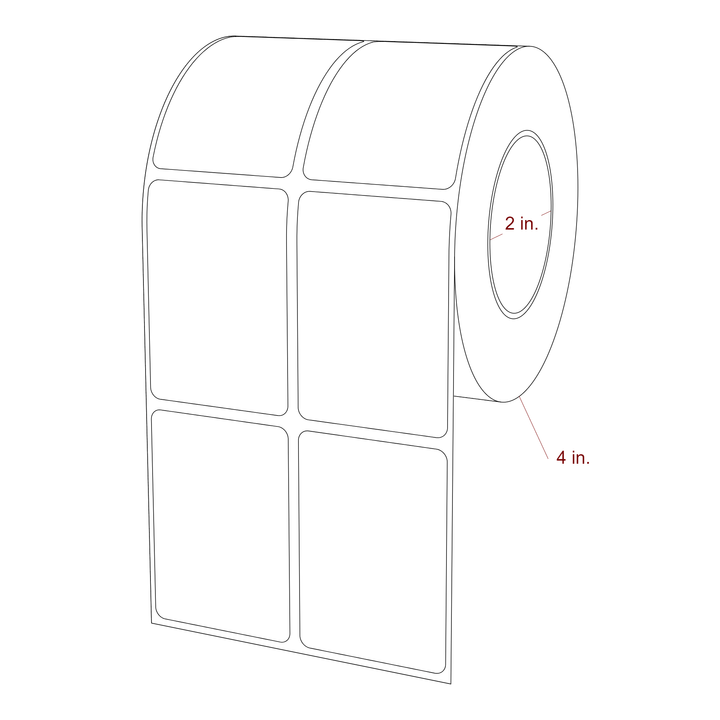 1.75 Inch x 2.5 Inch Rectangle Inkjet Label Roll - 2 Inch Core - 4 Inch Roll OD - 2Up - 3D Perspective