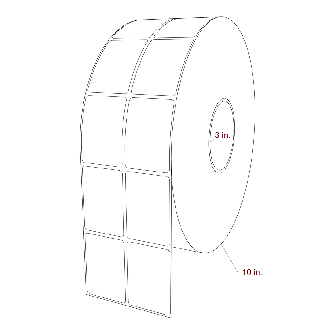 1.75 Inch x 2.5 Inch Rectangle Inkjet Label Roll - 3 Inch Core - 10 Inch Roll OD - 2Up - 3D Perspective