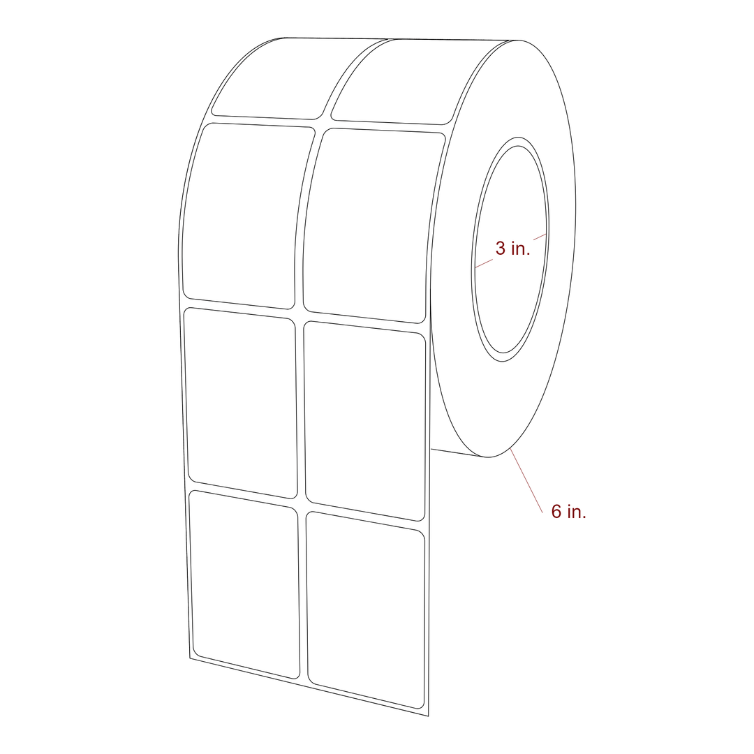 1.75 Inch x 2.5 Inch Rectangle Inkjet Label Roll - 3 Inch Core - 6 Inch Roll OD - 2Up - 3D Perspective