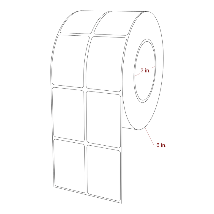 1.75 Inch x 2.5 Inch Rectangle Inkjet Label Roll - 3 Inch Core - 6 Inch Roll OD - 2Up - 3D Perspective