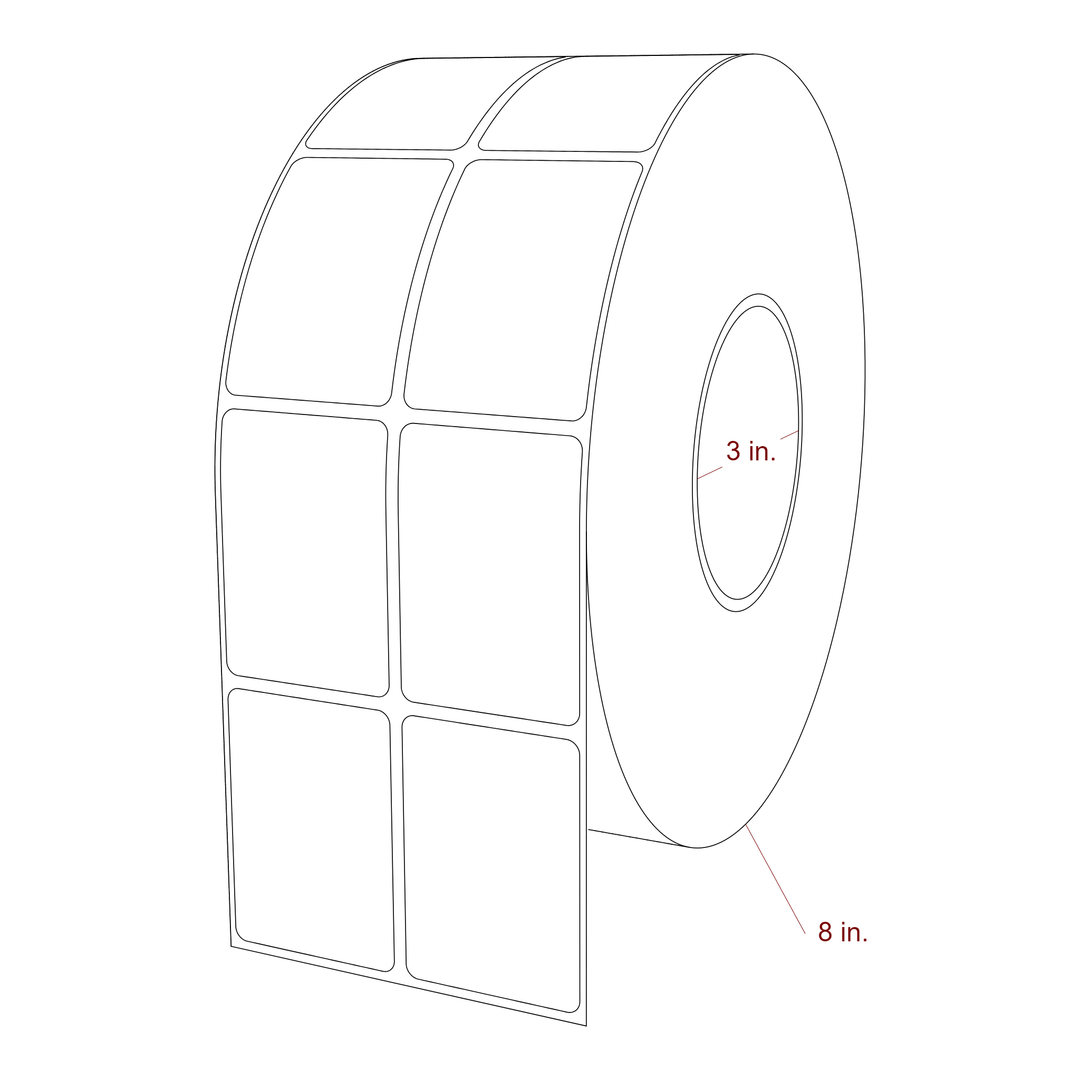 1.75 Inch x 2.5 Inch Rectangle Inkjet Label Roll - 3 Inch Core - 8 Inch Roll OD - 2Up - 3D Perspective